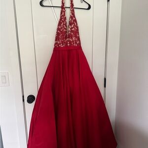 Elegant Red Halter Gown